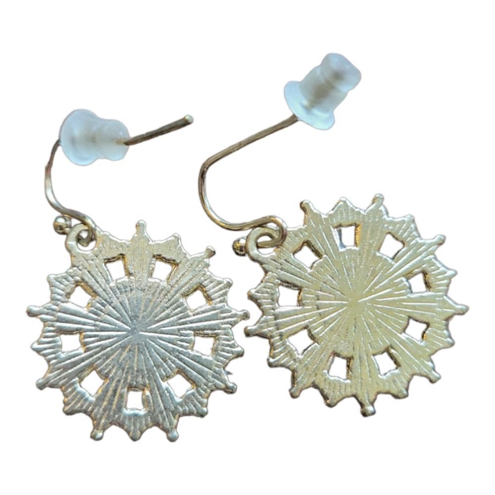 Round Dangly Pearl and Crystal Costume Jewelry Earrings 1" - Picture 2 of 2